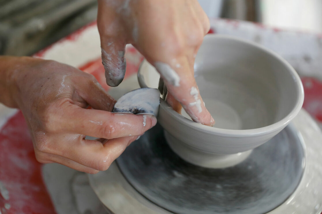 Clay bowl being hand made